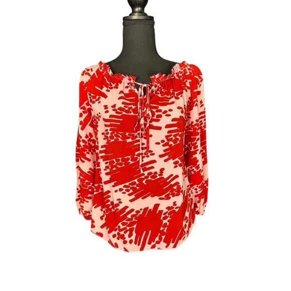 alice + olivia Red & Pink Silk Print Oversized Blouse, Size XS - Picture 1 of 9